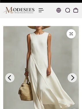 Ivory Sleeveless Asymmetric Linen Maxi Dress by Modesees